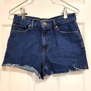 Express Midi High Rise Cut Off Blue Jean Denim Shorts Women's Size 4